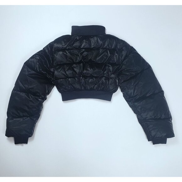 WeWoreWhat Cropped Puffer Jacket Black Womens Size S Zip Front Quilted Coat - Picture 5 of 16